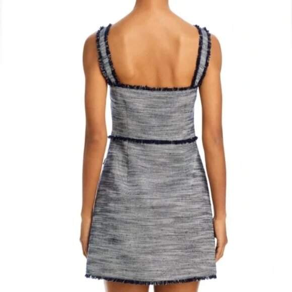 365$ Cinq à Sept Square Neck Front Zipper Odie Mini Dress Size 12 Navy Ivory - Picture 2 of 5